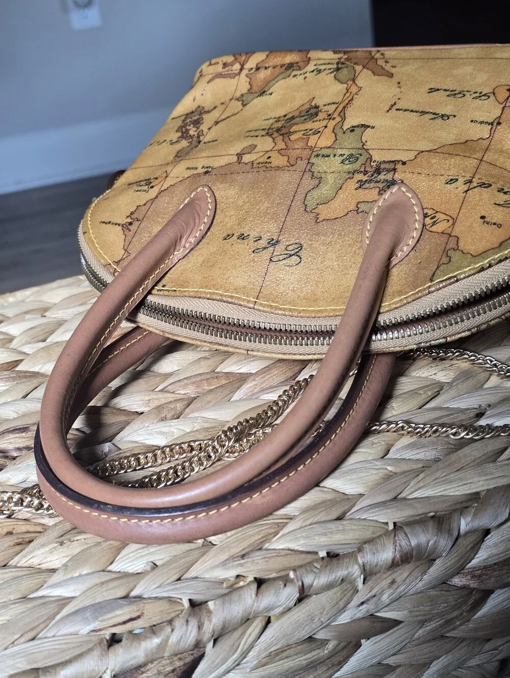 Authentic Alviero Martini Map-Print Dome Satchel Handbag